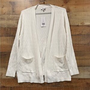 New With Tags Kim Rogers White Open Front Cardigan Size Petite XL